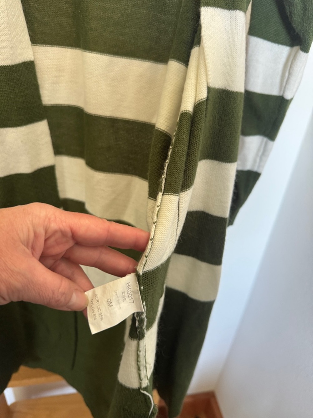 EUC Striped Open-Front Cardigan Sweater - Olive & Cream Acrylic Nylon pockets - Picture 5 of 7